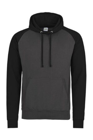 Just Hoods Baseball Hoodie Charcoal (Heather) Jet Black XXL
