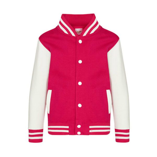 Just Hoods Kids` Varsity Jacket Hot Pink White 12-13 jaar (152-158)