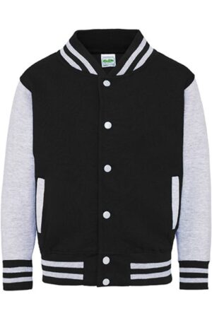 Just Hoods Kids` Varsity Jacket Jet Black Heather Grey 12-13 jaar (152-158)