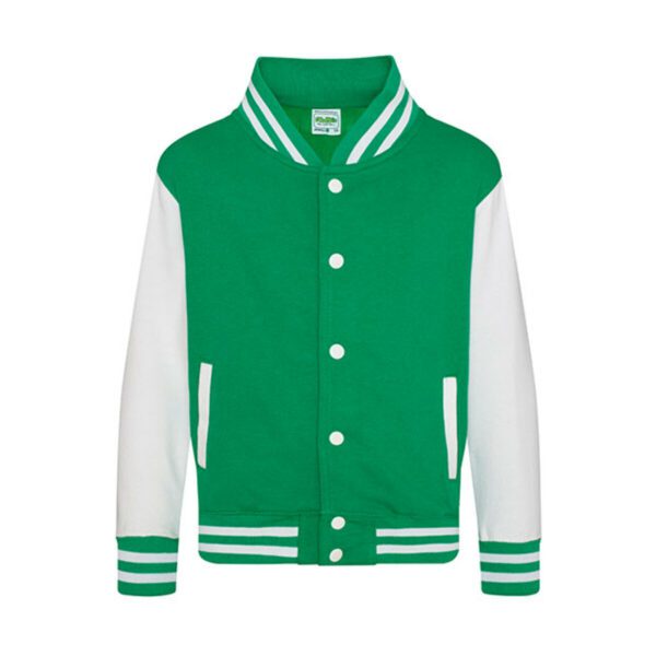 Just Hoods Kids` Varsity Jacket Kelly Green White 12-13 jaar (152-158)
