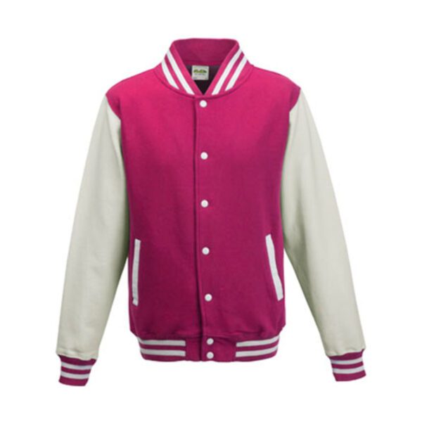 Just Hoods Varsity Jacket Hot Pink White XXL