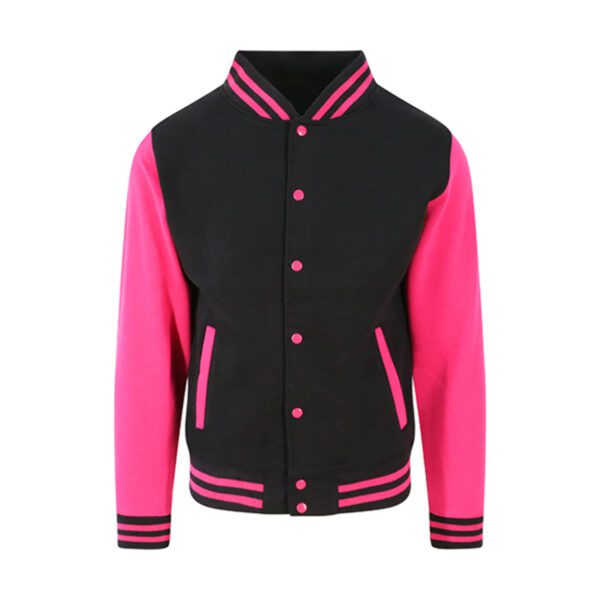 Just Hoods Varsity Jacket Jet Black Hot Pink XXL