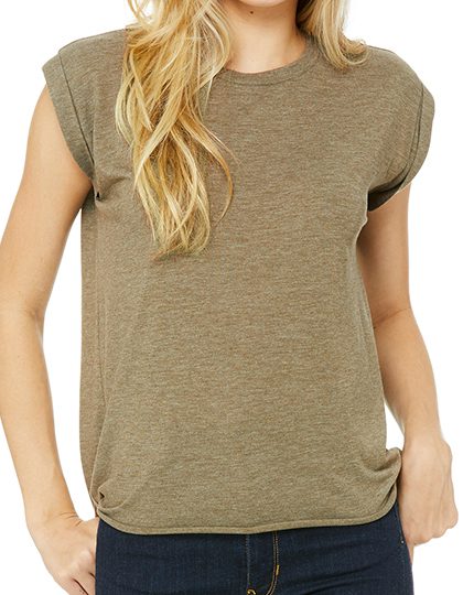 Bella Canvas Women´s Flowy Muscle Tee With Rolled Cuff Heather Olive XL